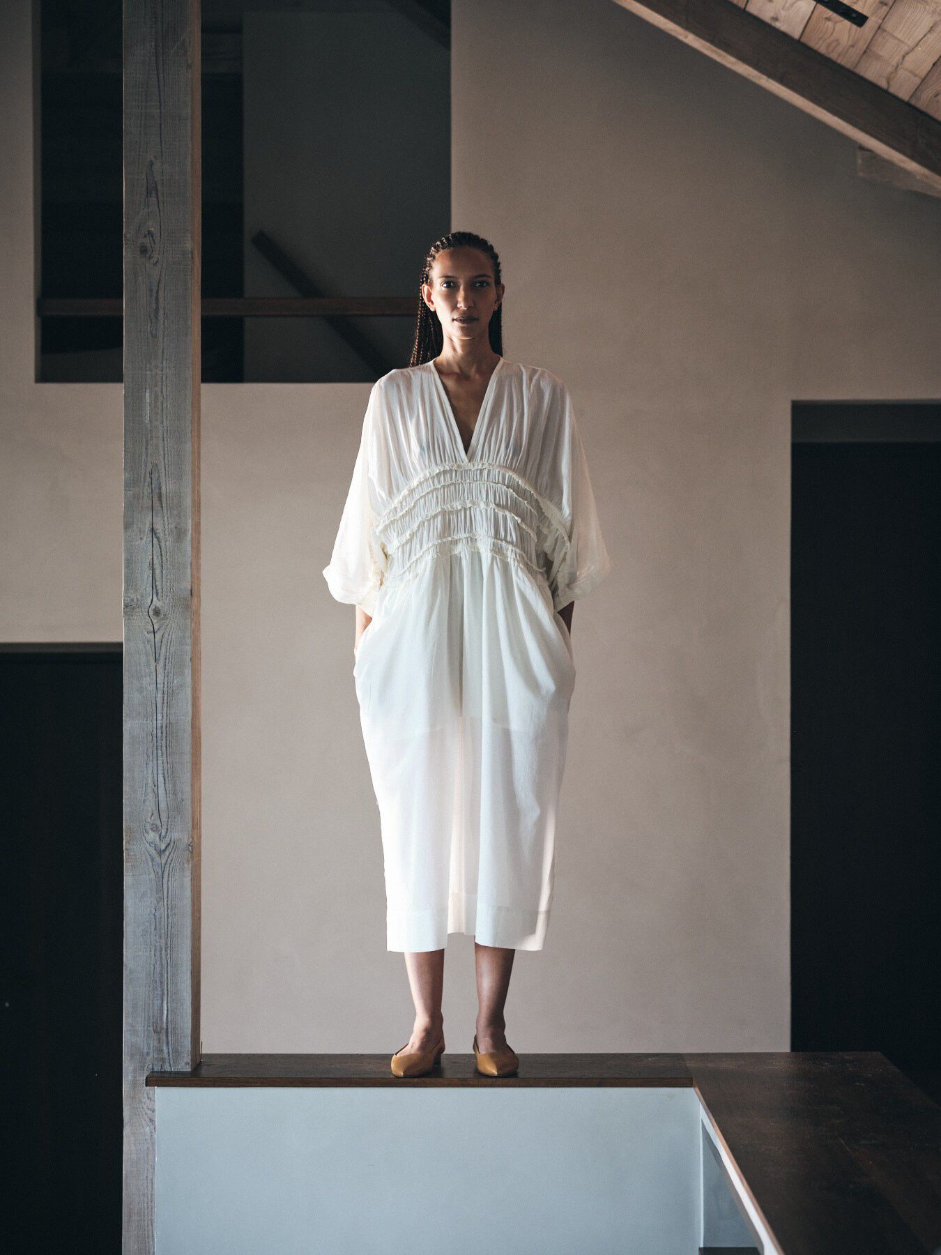 Voile frill gathered dress - Ina