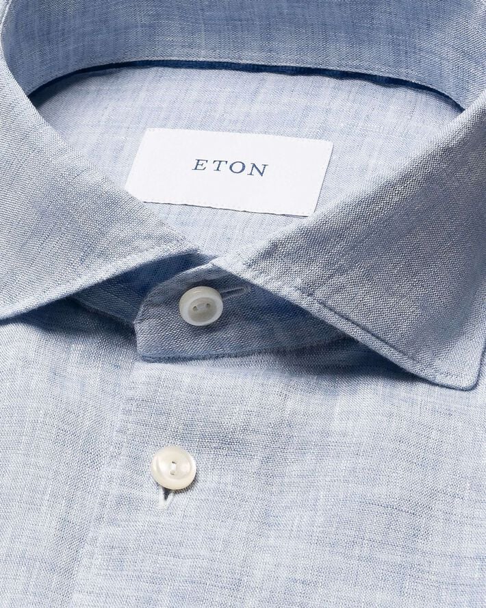 Regular Fit Light blue Solid Short Sleeve Linen Shirt