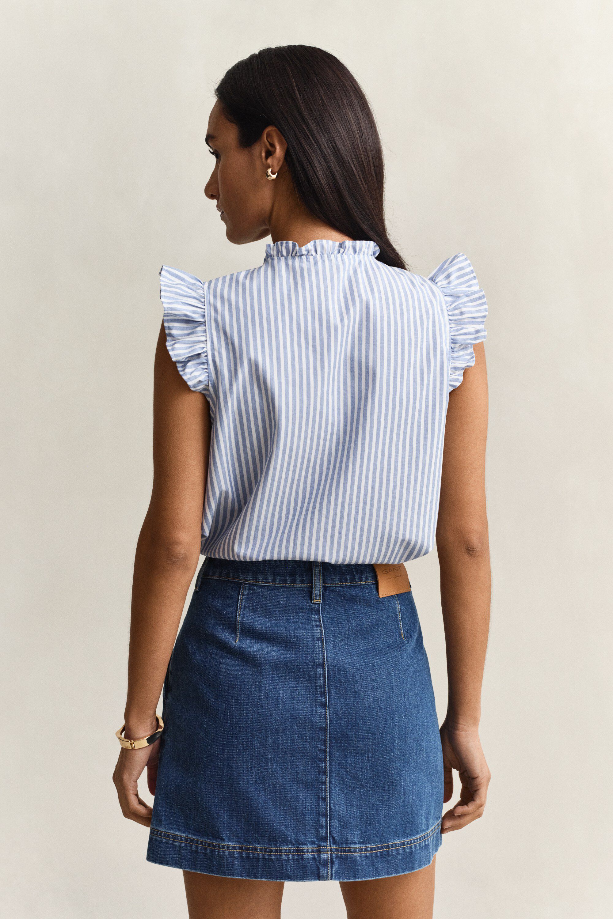 STRIPE CTN RUFFLE BLOUSE