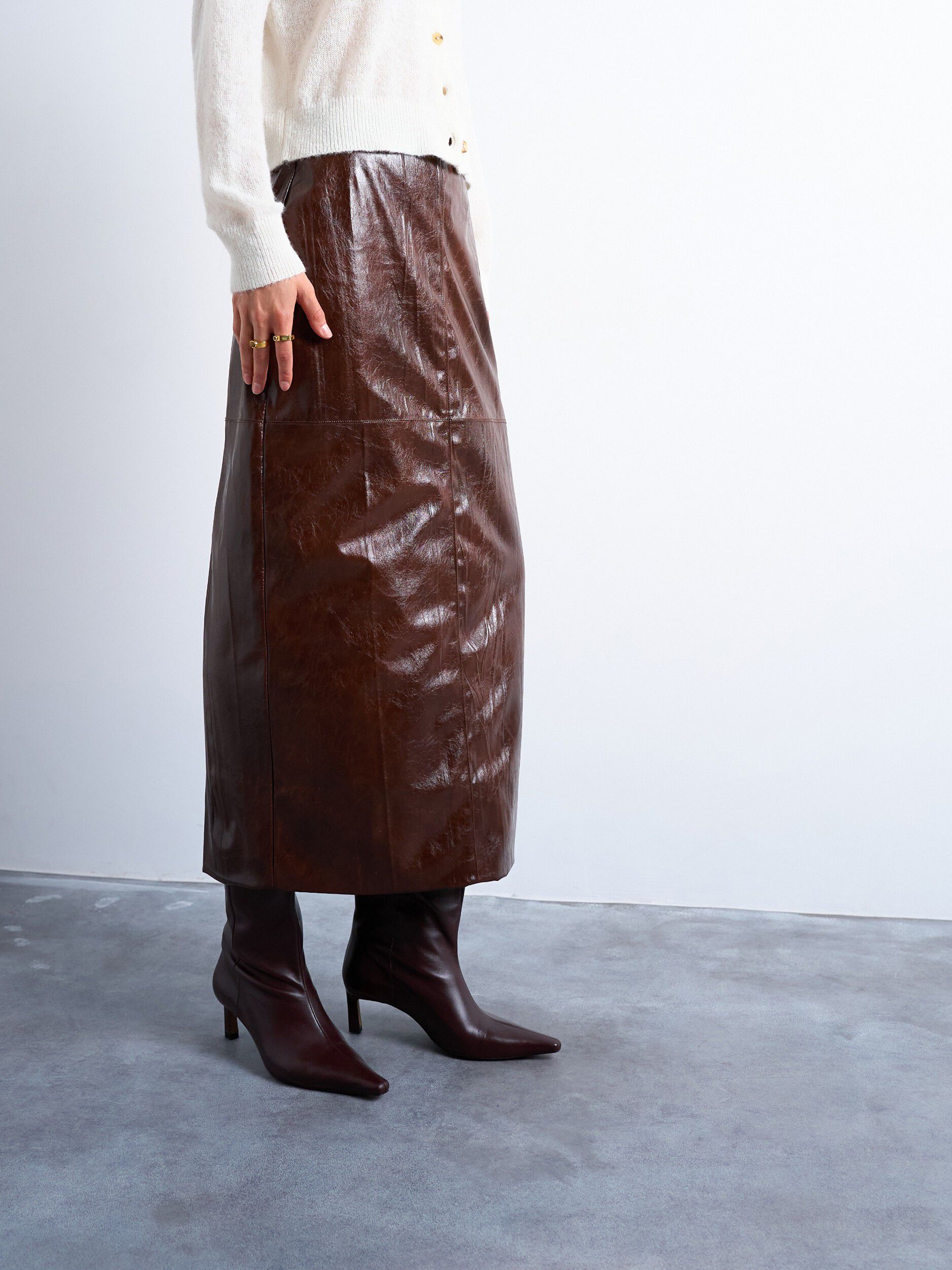 TSWENDY PU MIDI SKIRT