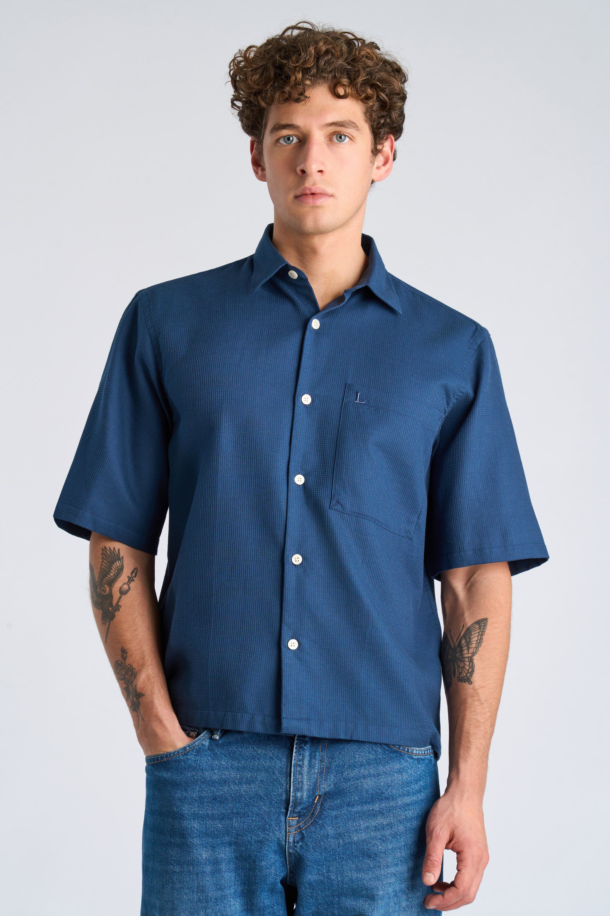 Solid dobby cotton shirt S/S