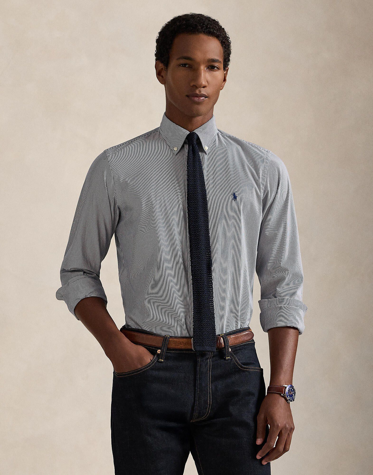 Slim Fit Striped Stretch Poplin Shirt