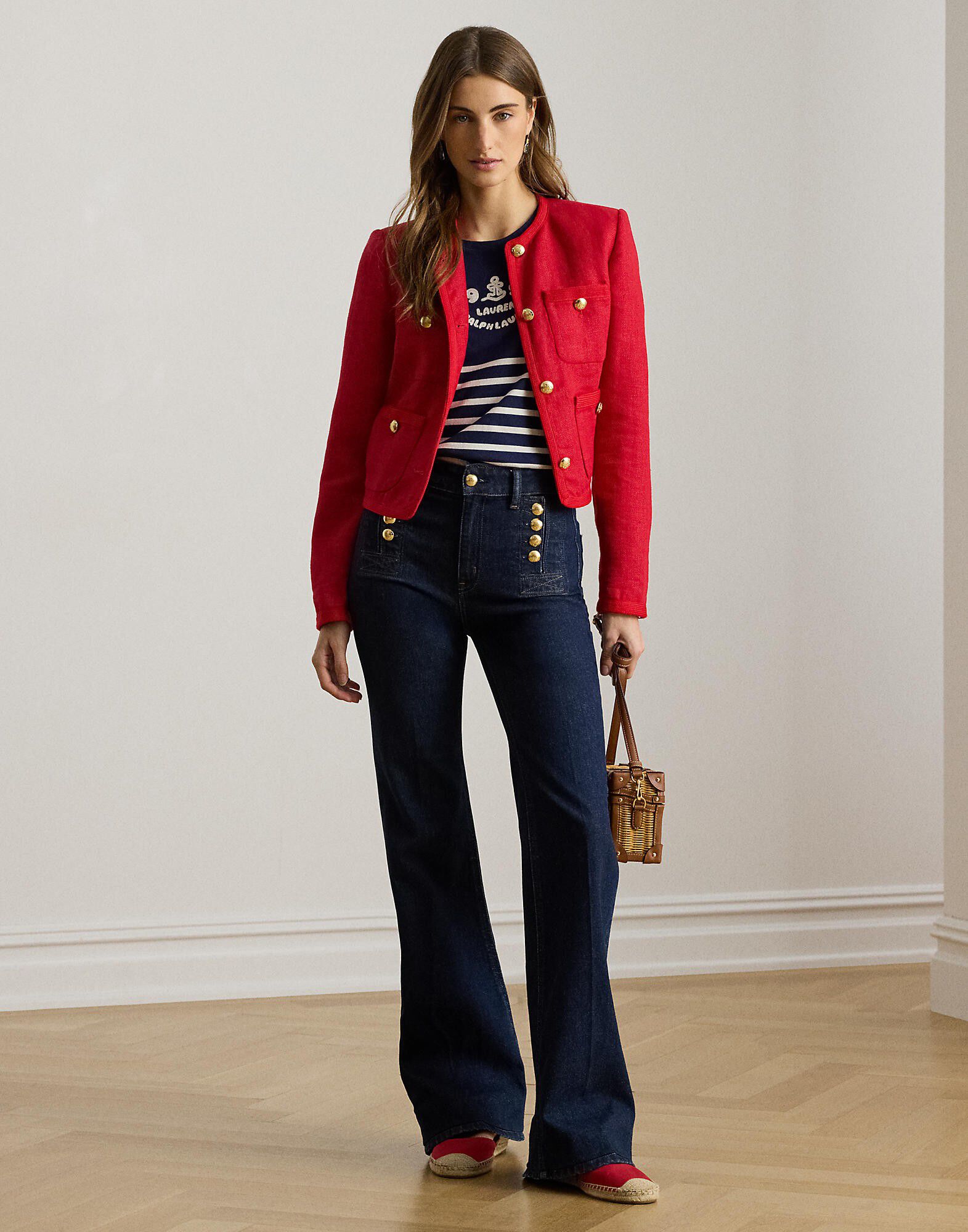 Linen Herringbone Cropped Jacket