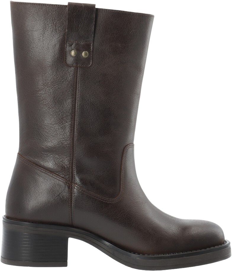 BIAMARY Mid Pull On Boot Pull Up Leather