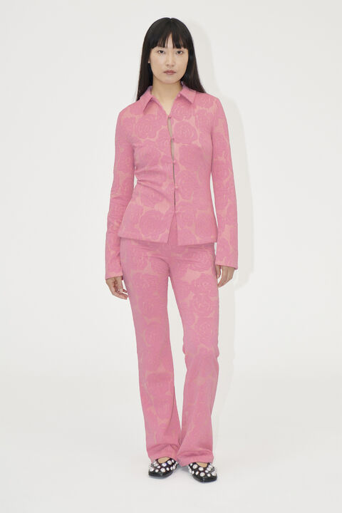 Long Sleeve Tailored Shirt, 2297 Floral Relief Lurex Jersey