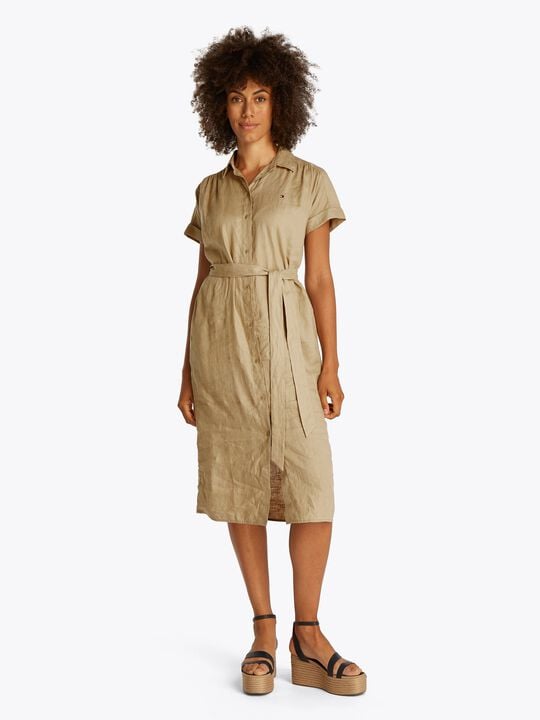 ESS LINEN S/S MIDI SHIRT DRESS