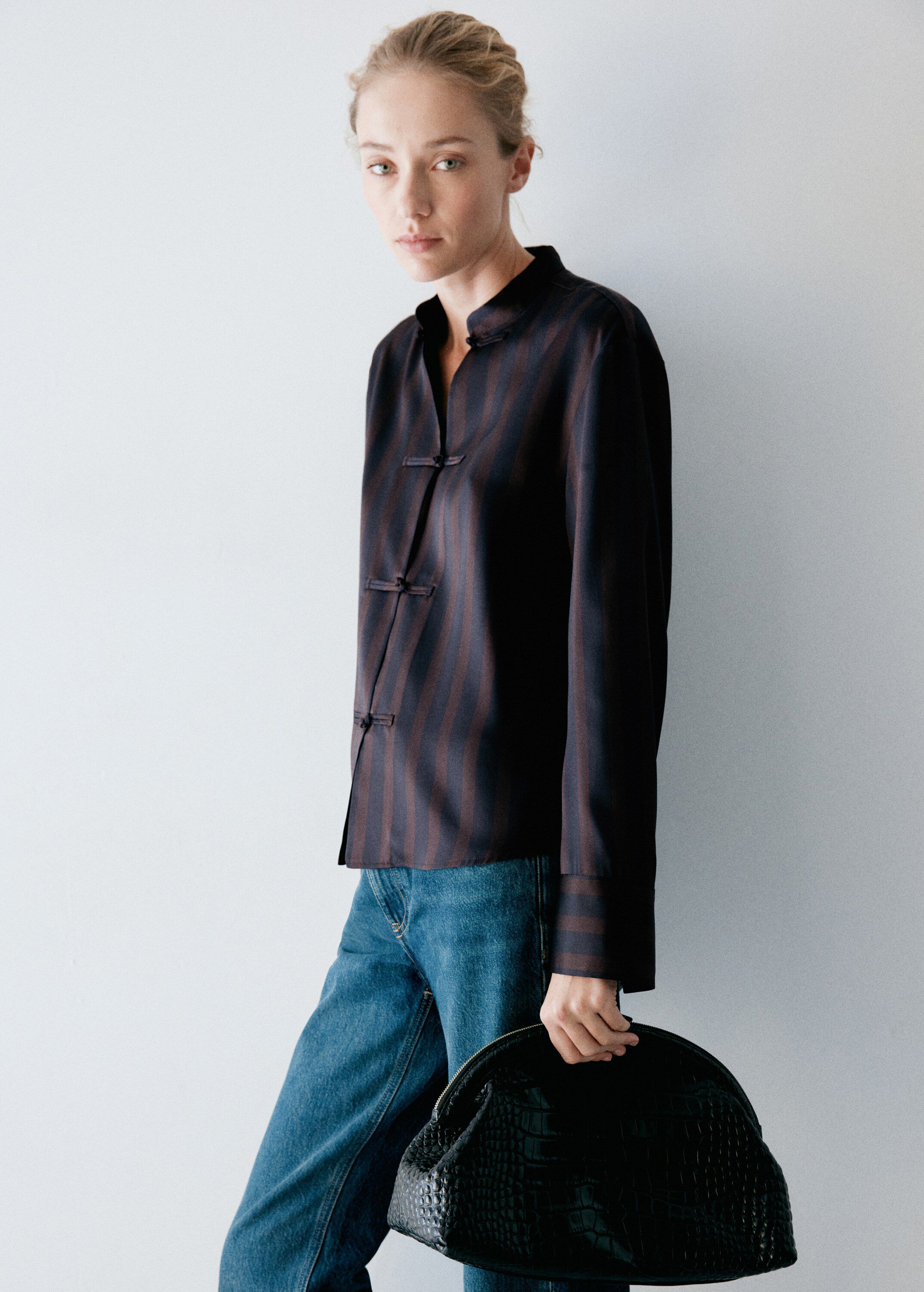 Striped blouse with frogging detail