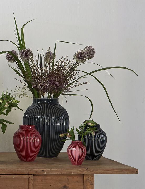 Knabstrup, vase, riller sort, 20 cm