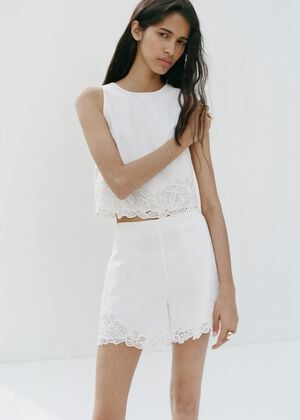 Embroidered openwork shorts