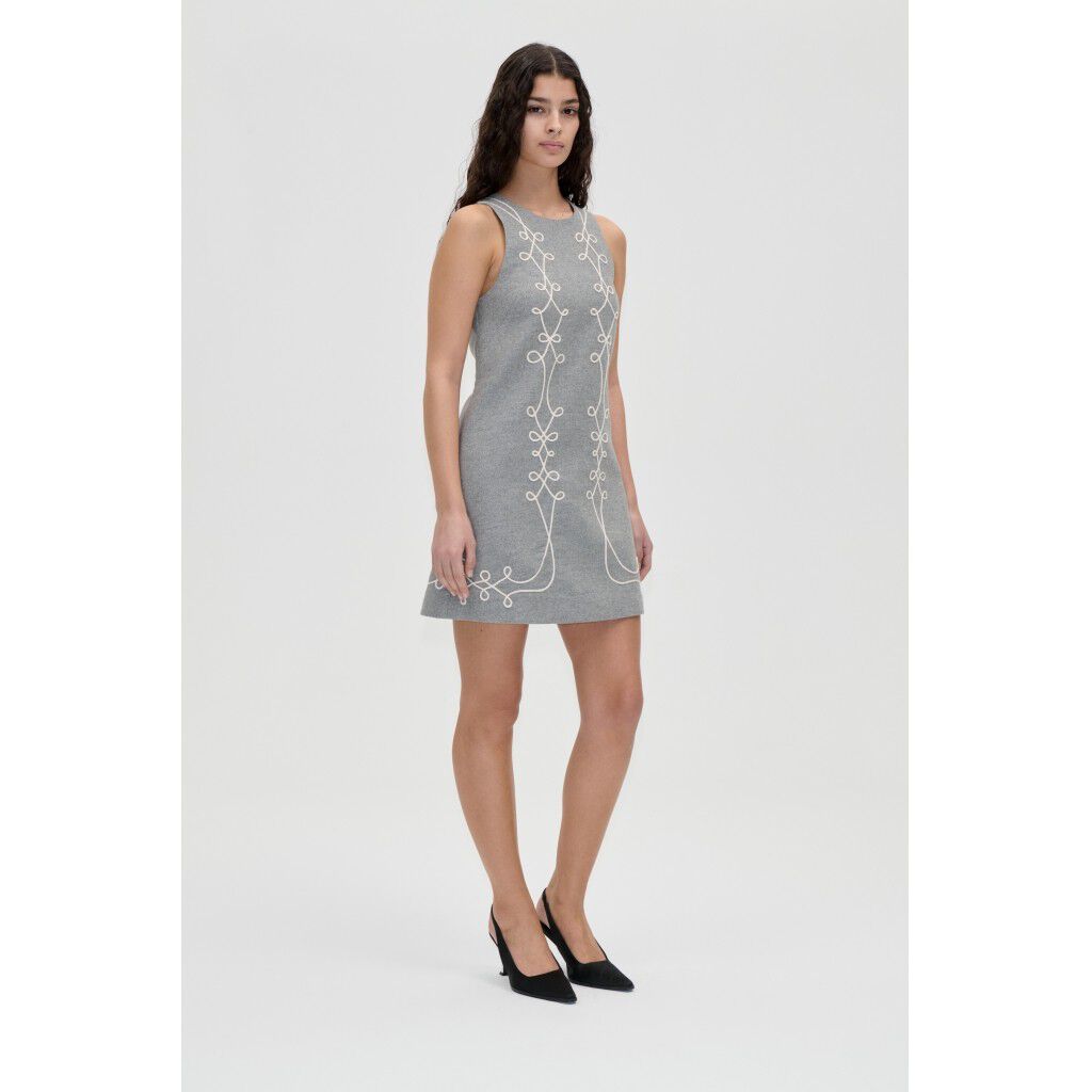 2490 Felt Twill Embroidery, Embroidered Sleeveless Mini Dres
