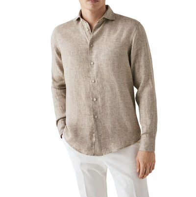 Contemporary Fit White Linen Twill Shirt
