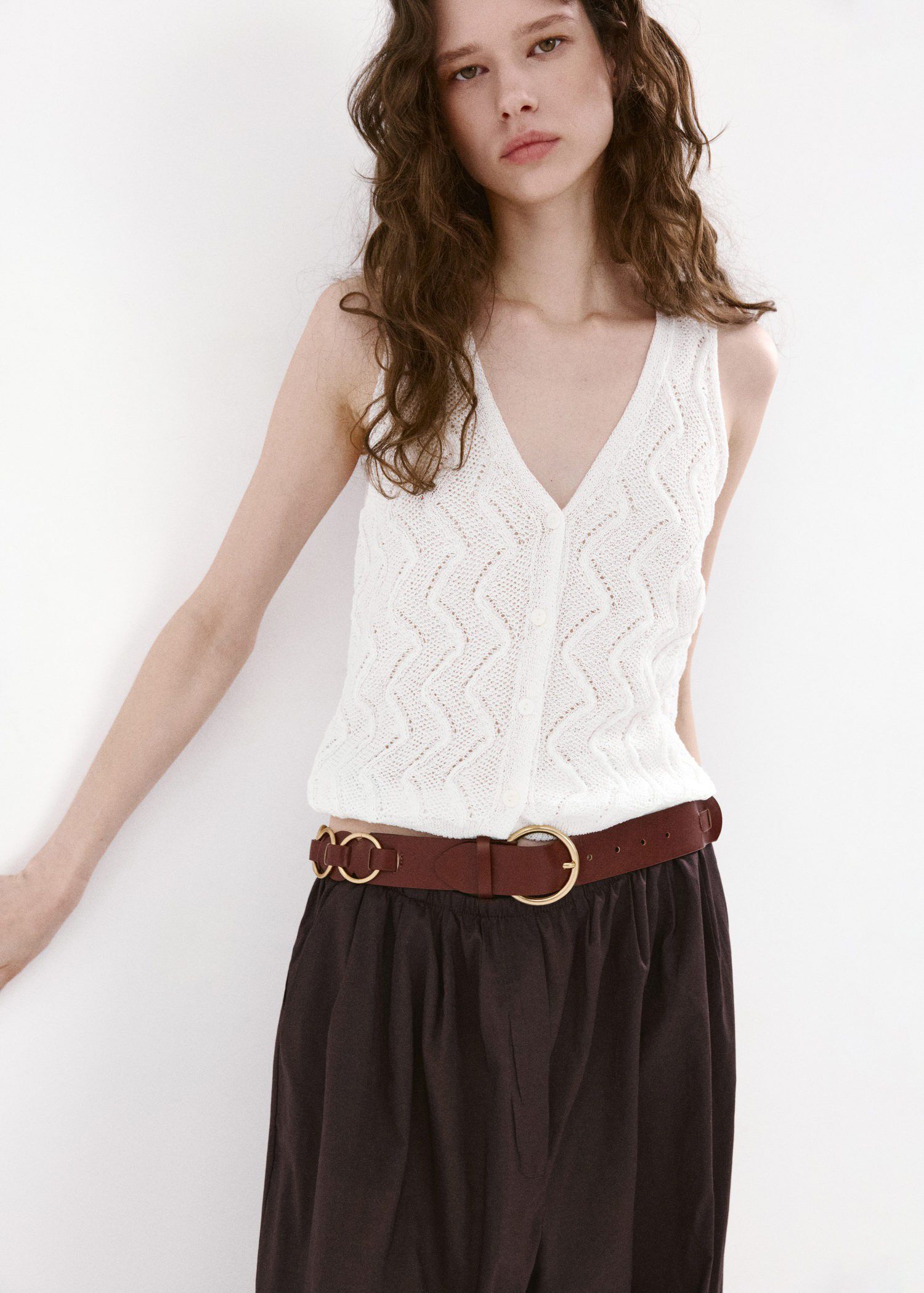 Openwork knit V-neck gilet