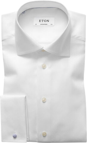 White Textured Twill Shirt French Cuffs - Contemporary Fit
