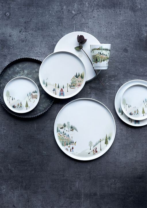 Tallerken flad lige kant Vinter 15,5cm Hvid Ovnfast porcelæn