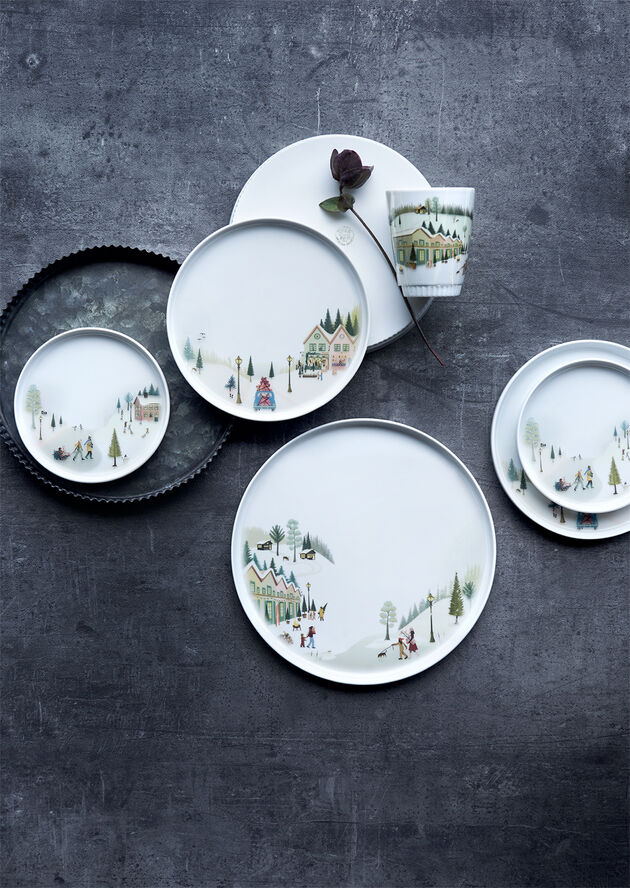 Tallerken flad lige kant Vinter 15,5cm Hvid Ovnfast porcelæn