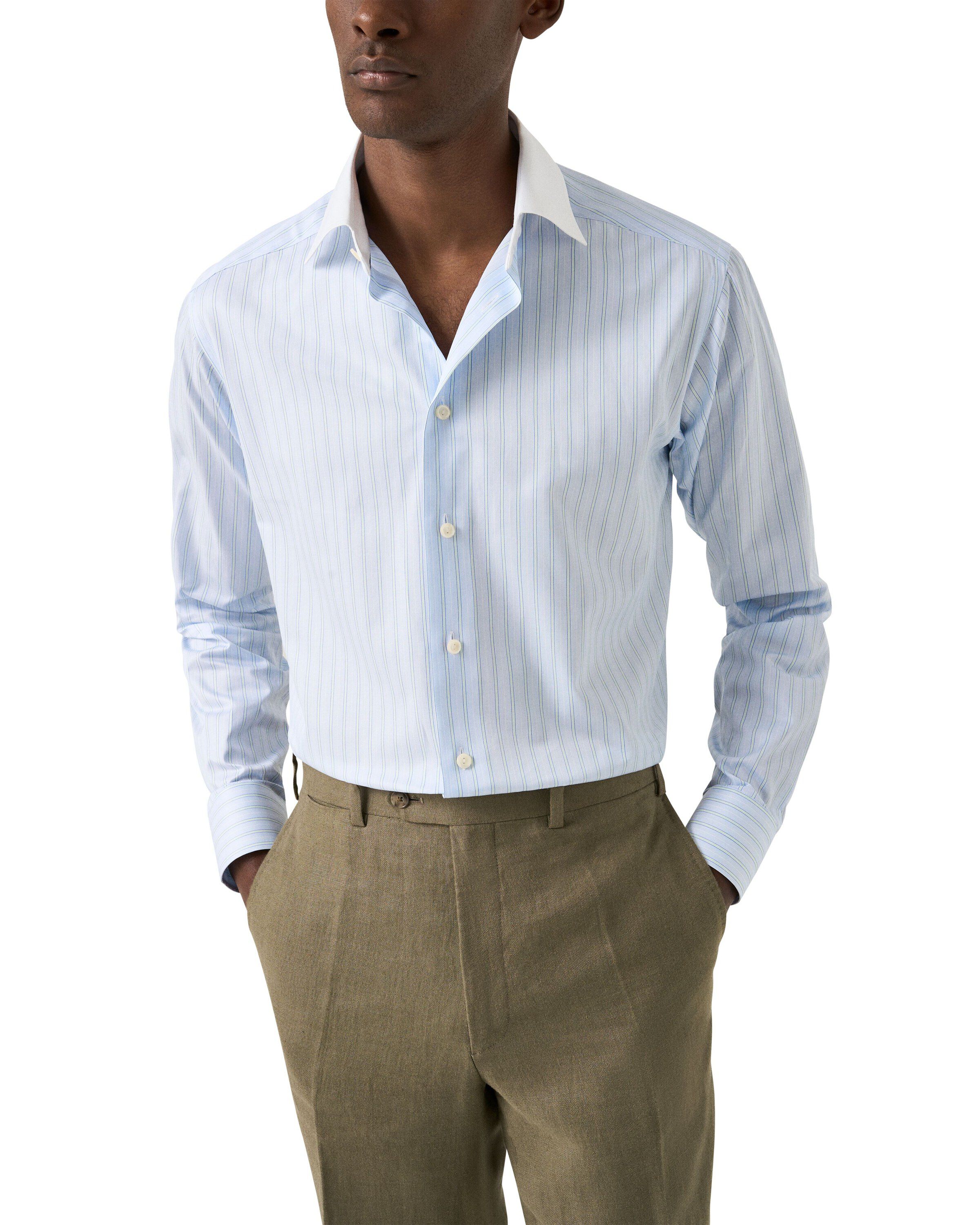 Striped White Collar Signature Twil