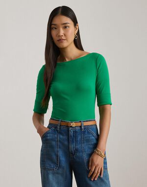 Stretch Cotton Boatneck Tee