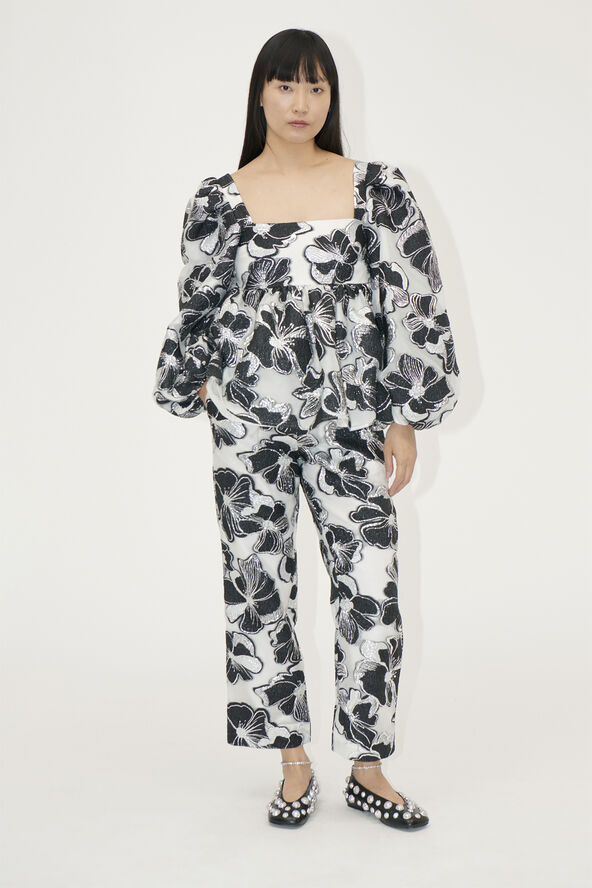 Square Neck Long Sleeve Top, 1608 Organza Jacquard