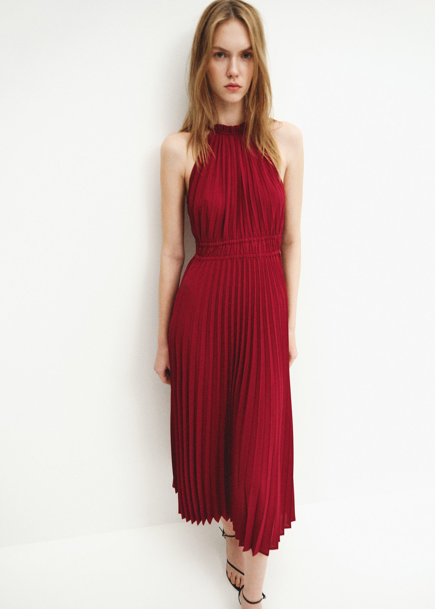 Pleated halter neck dress