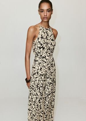 Floral print jumpsuit with belt