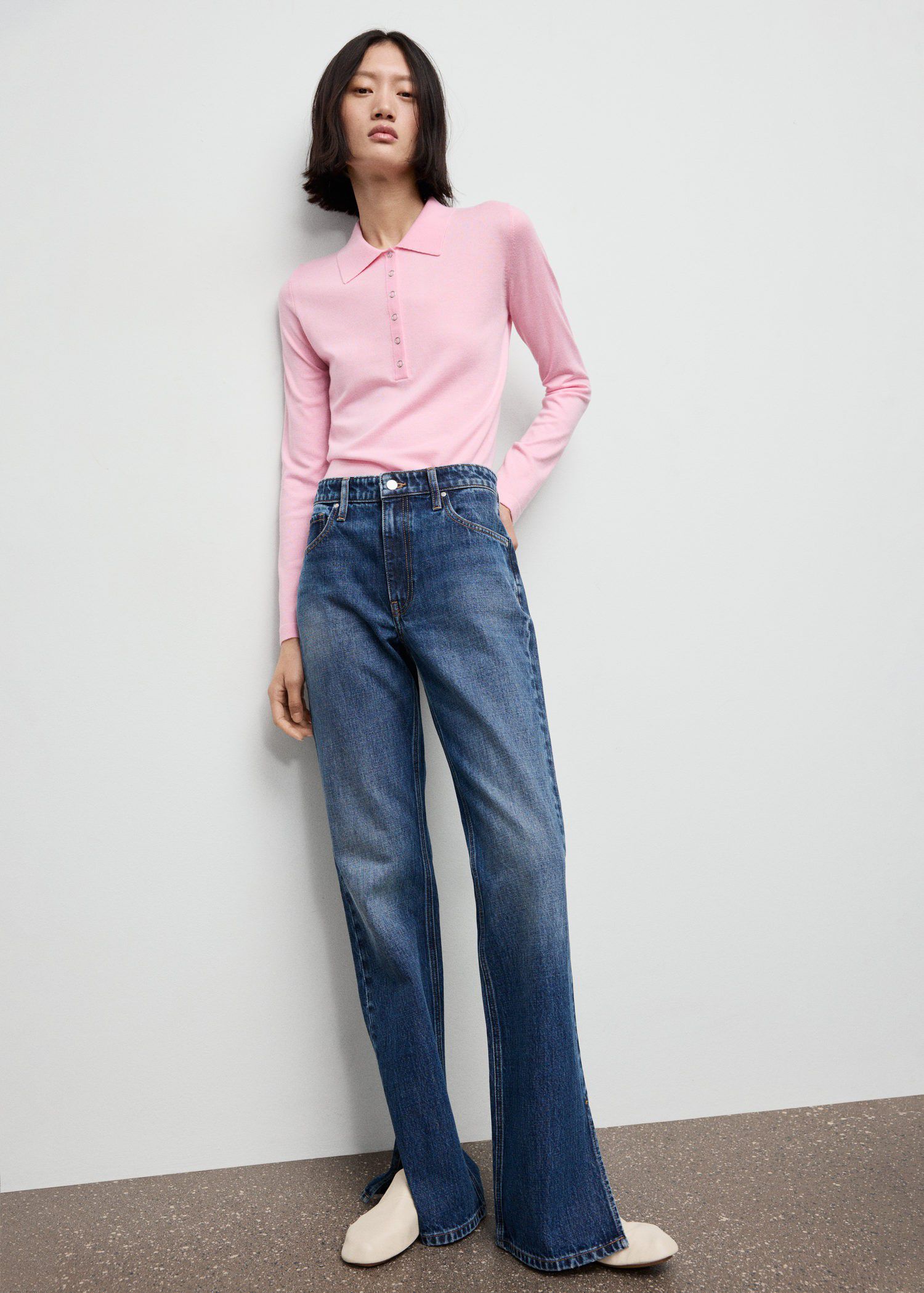 Long-sleeved polo-neck sweater