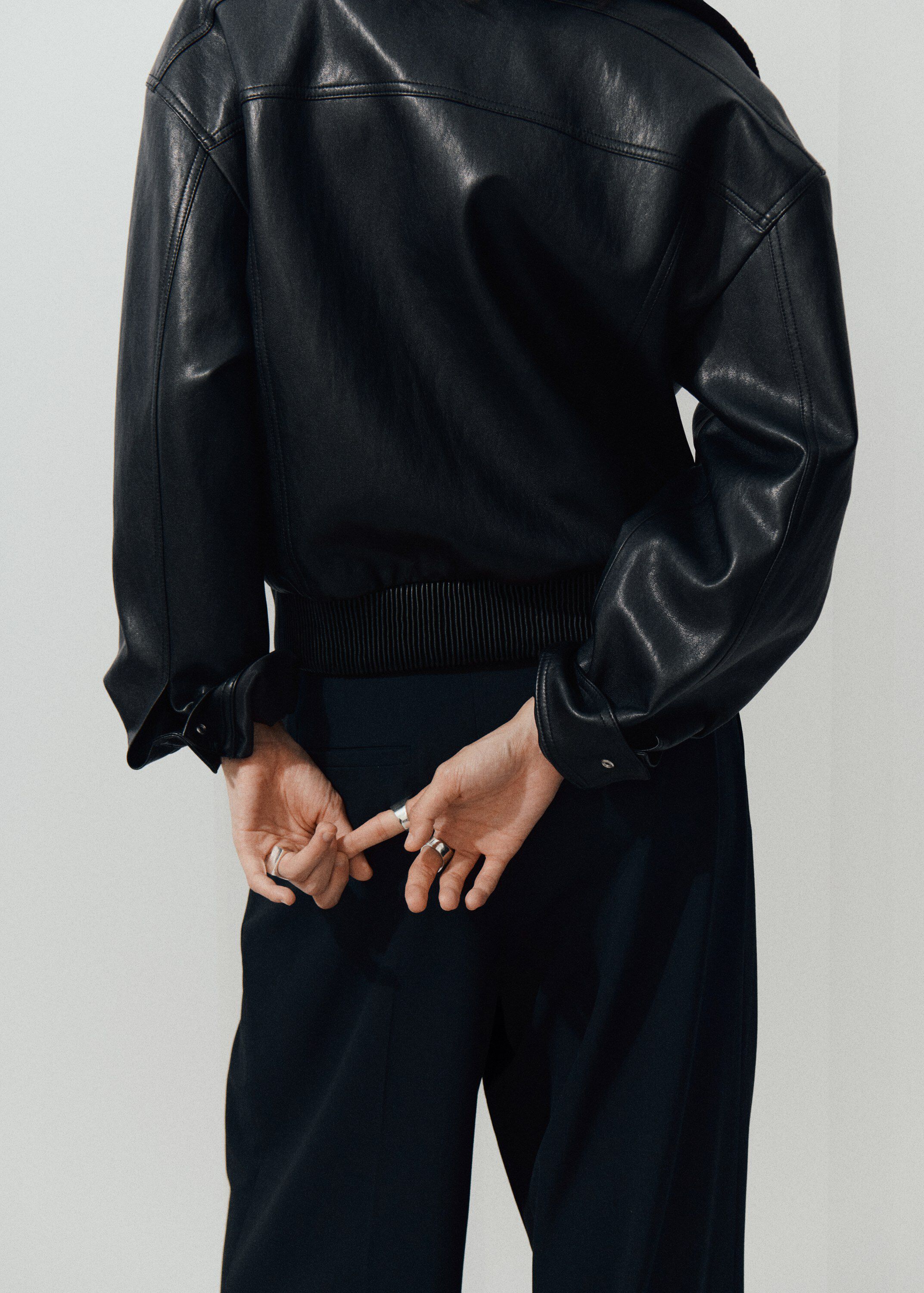 Faux leather jacket with ribbed col
