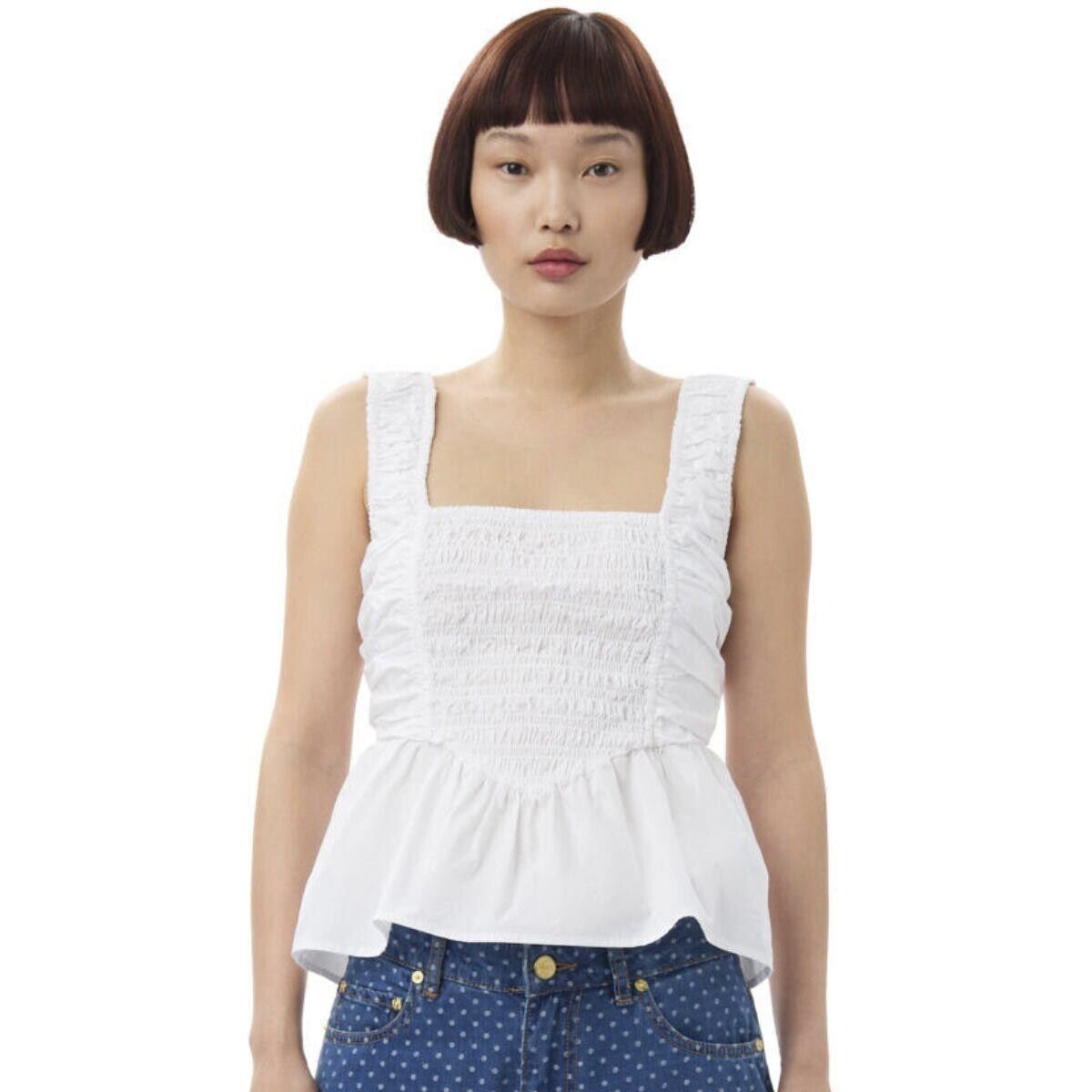 Cotton Poplin Smock Strap Blouse