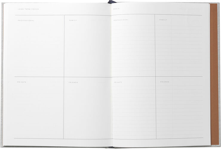 Business Notesbog med dagsplan og mødereferat, lys grå