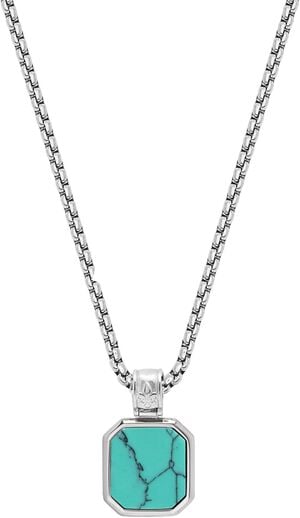 Silver Necklace with Square Turquoise Pendant