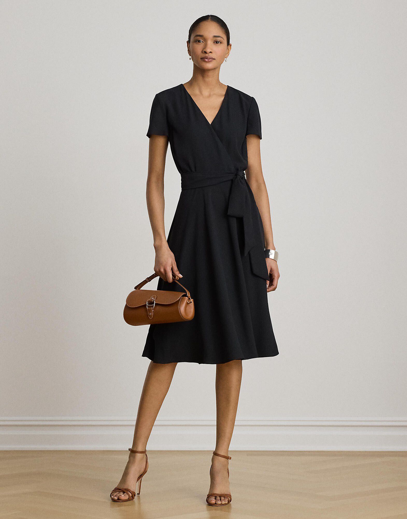 Belted Georgette Surplice Dress
