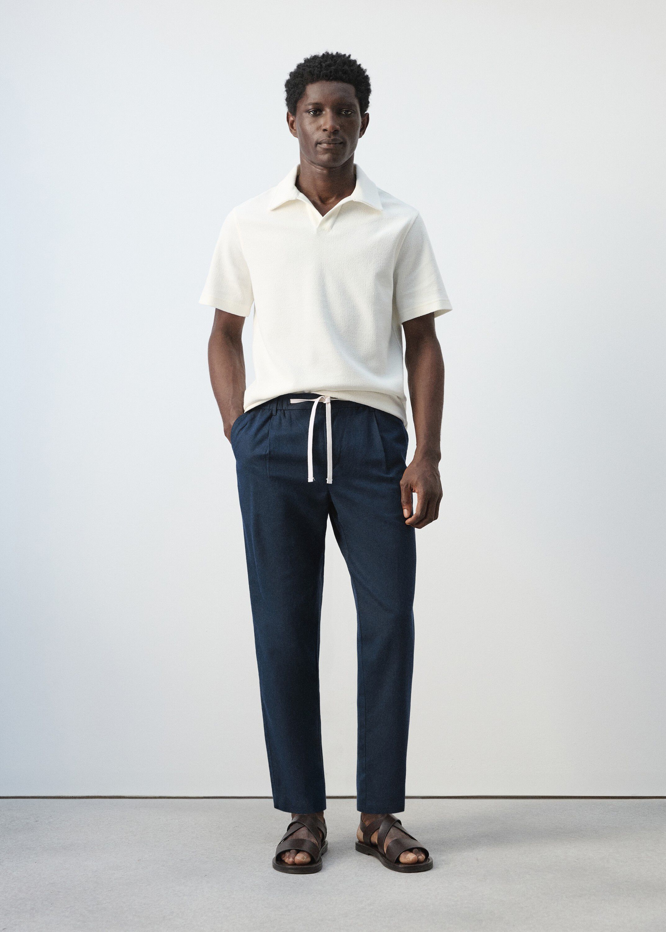 Slim fit cropped linen-cotton trous