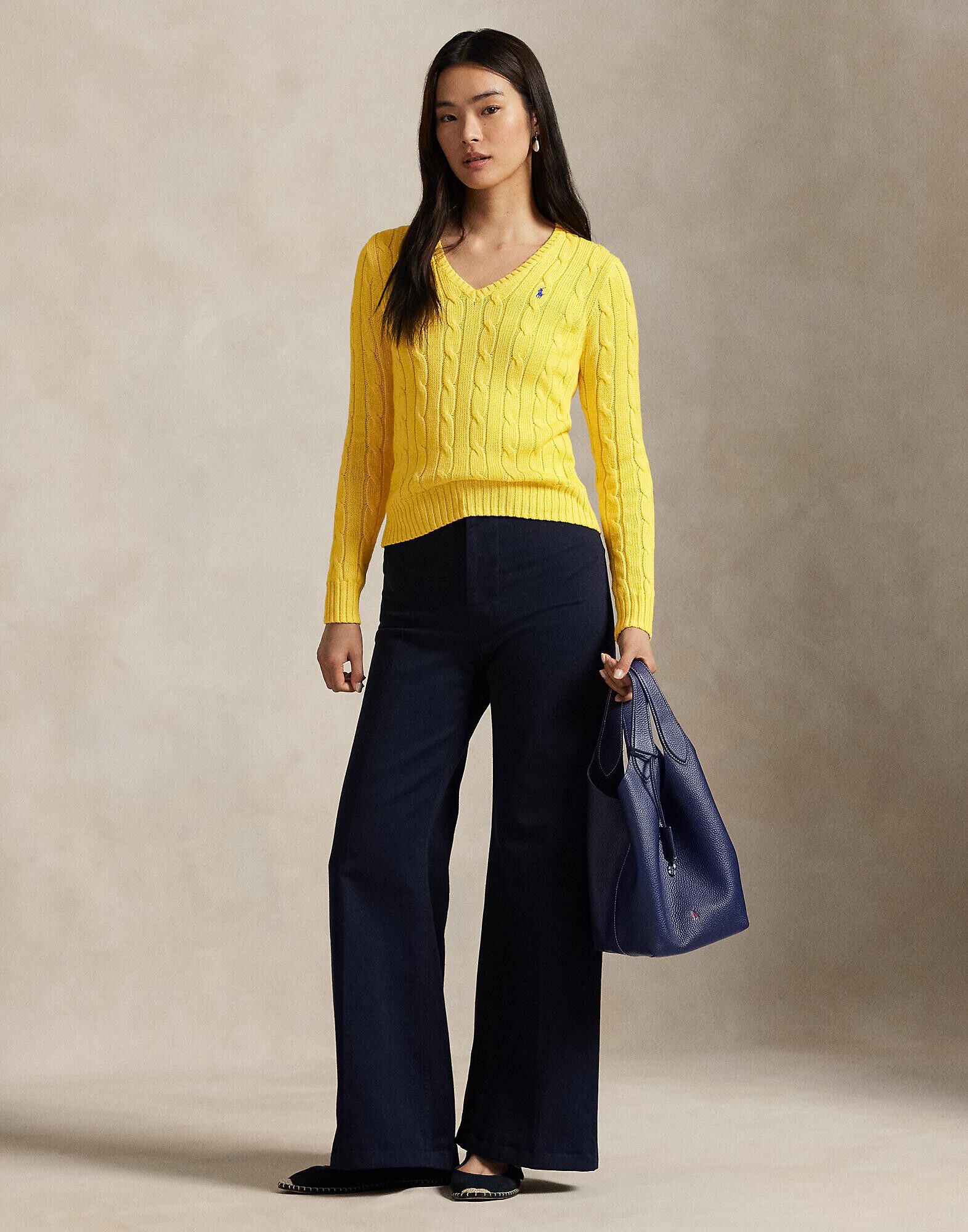 Cable-Knit Cotton V-Neck Sweater