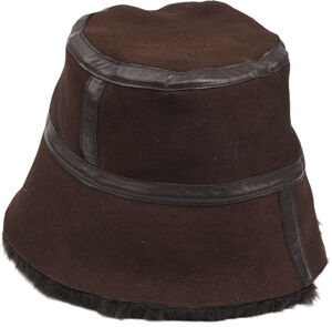 NANGA - DOUBLE FACE SHEARLING HAT WITH LEATHER DETAILS