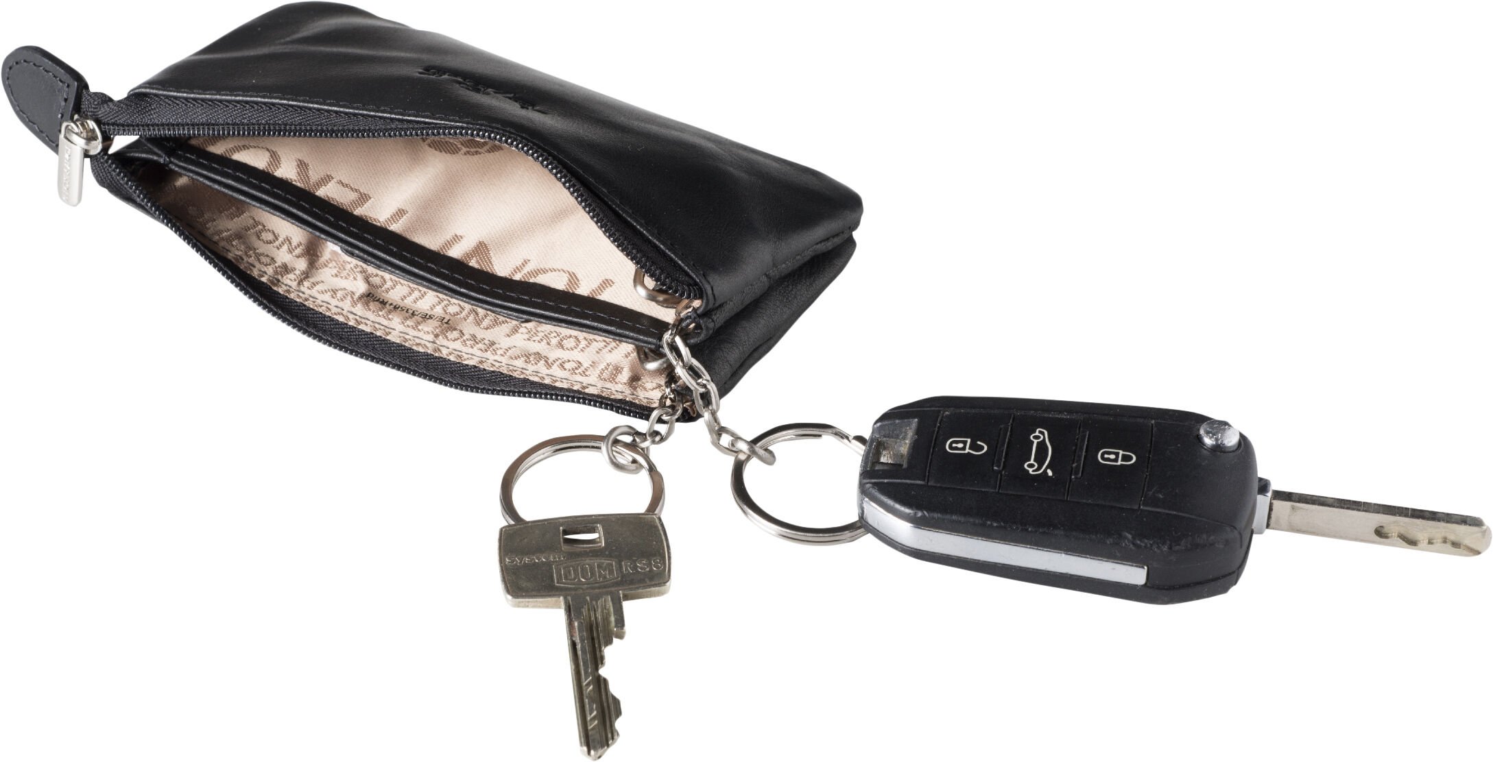 Key pouch with zipper and two compartments RFID
