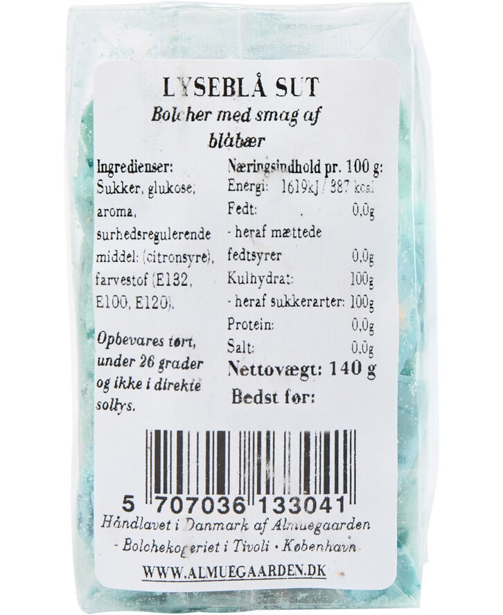 Lyseblå sut med smag af blåbær