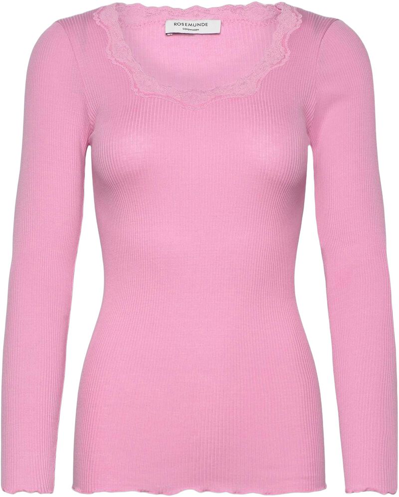 Babette Silk Ls U-Neck Lace T-Shirt