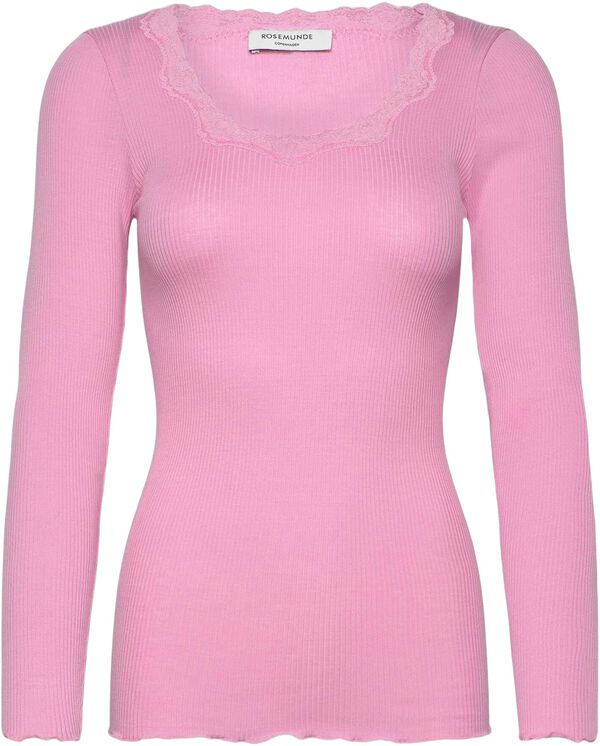 Babette Silk Ls U-Neck Lace T-Shirt