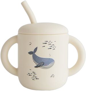 Mushie Silicone Training Cup + Straw Whales