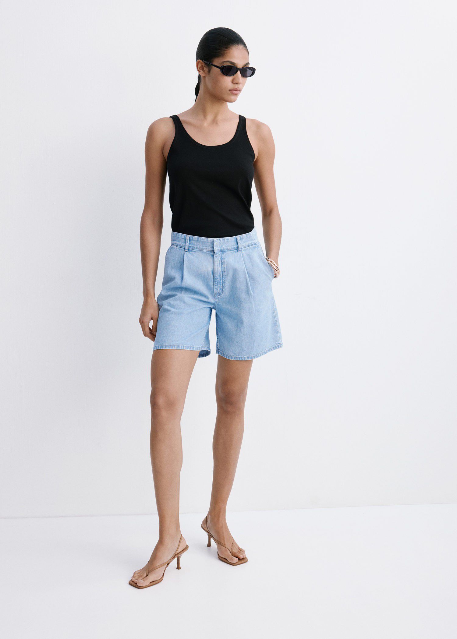 Mid-rise denim bermuda shorts with