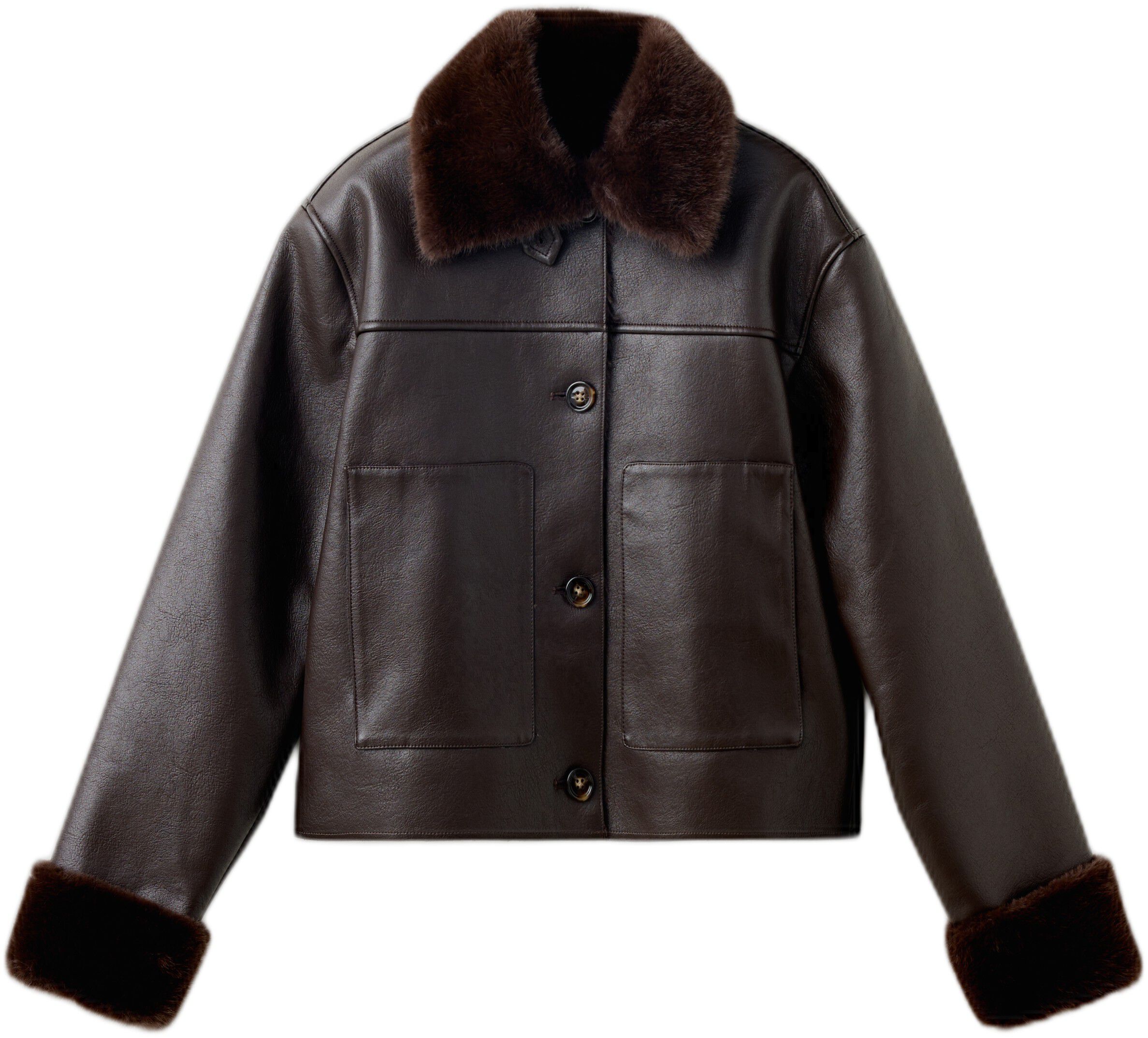 Faux leather jacket with fur trim