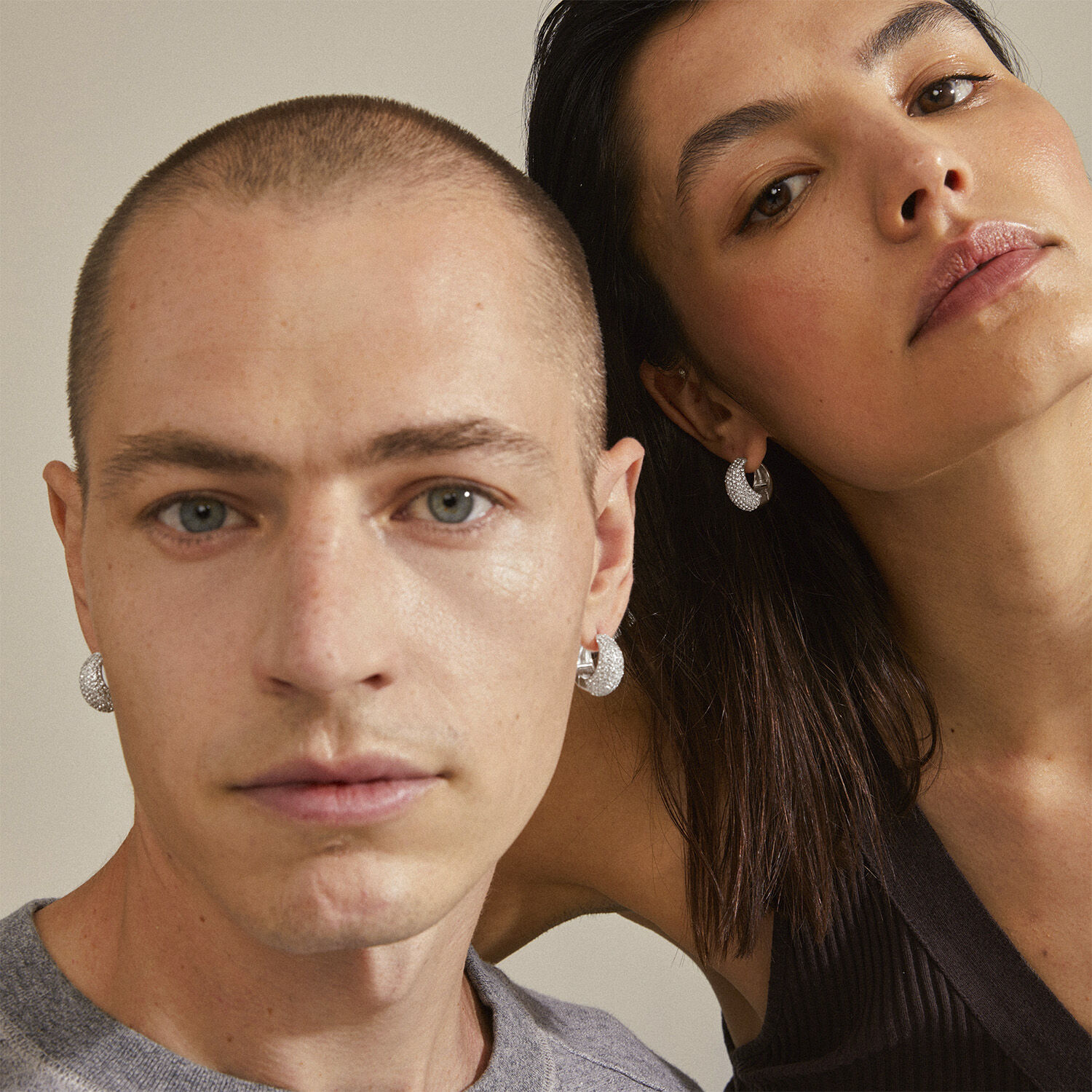 NAOMI recycled crystal hoops silver-plated