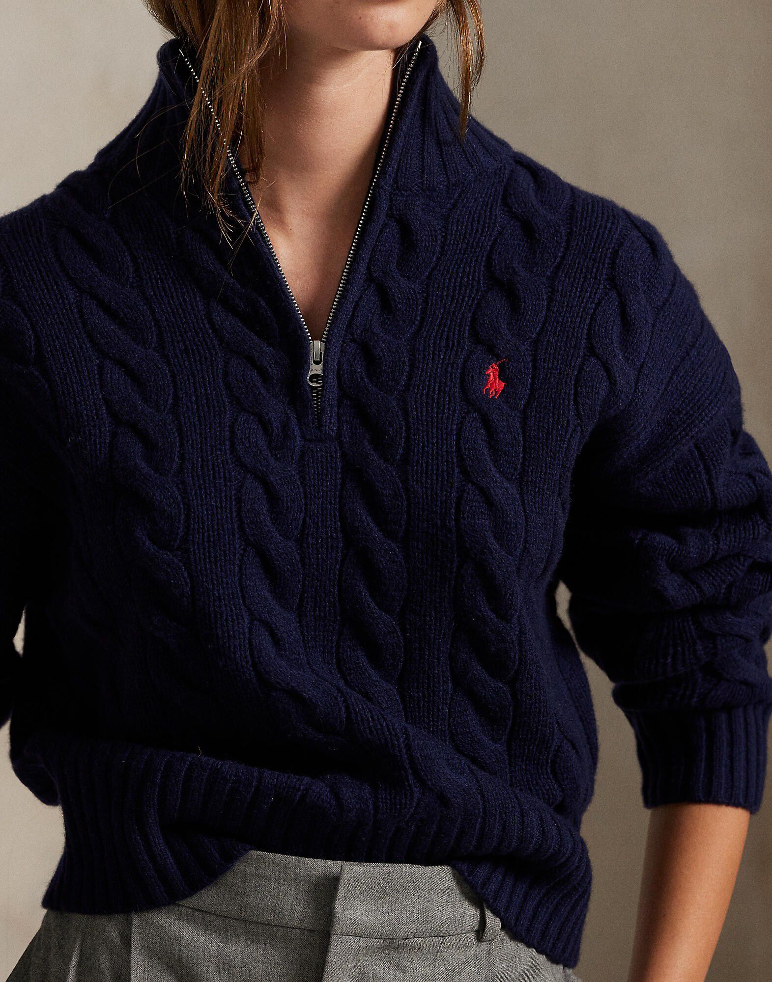 Cable Wool-Cashmere Half-Zip Sweater