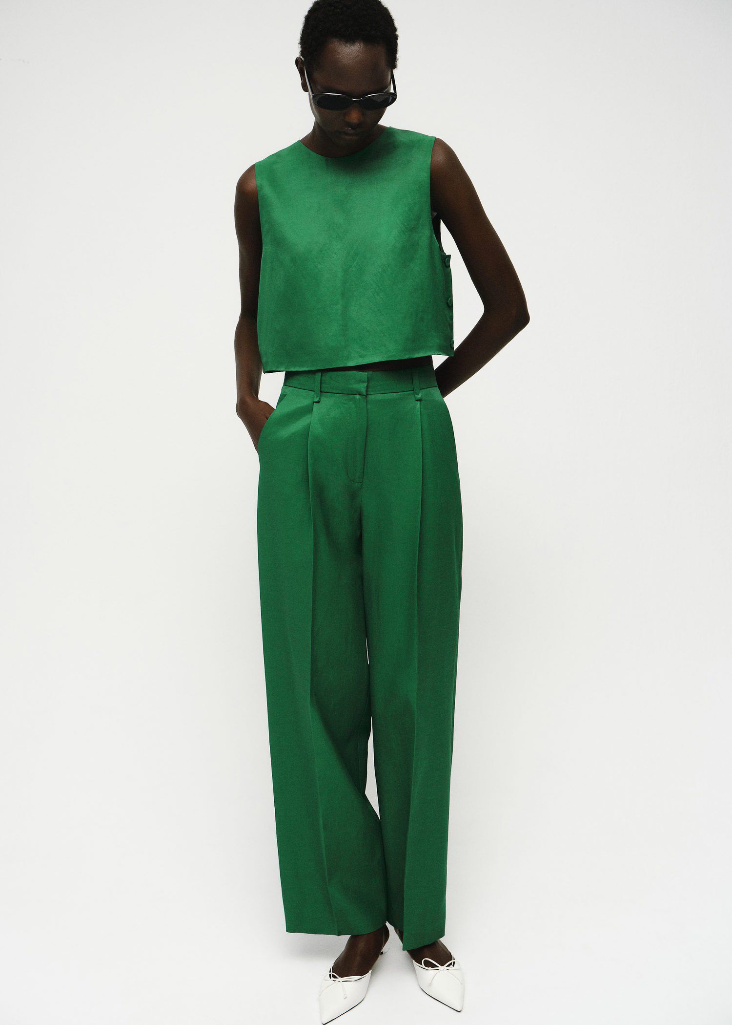 Straight-fit linen-blend suit trous