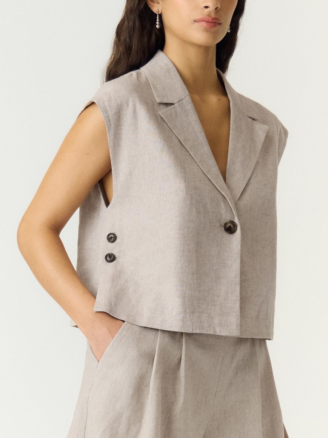 YASUSUMA SHORT LINEN BLEND WAISTCOA