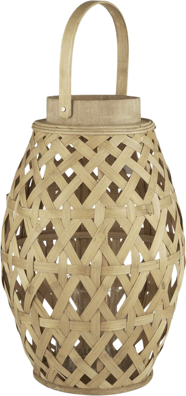 Lygte m/glasindsats og hank krydsflettet bambus