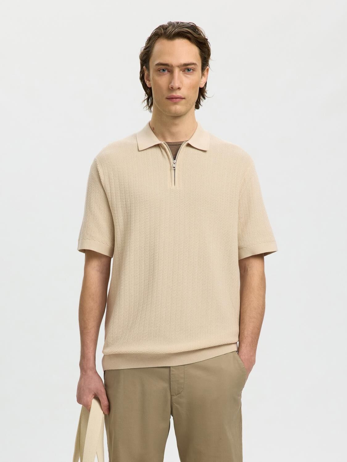 SLHCRAN SS KNIT STRUCTURE ZIP POLO
