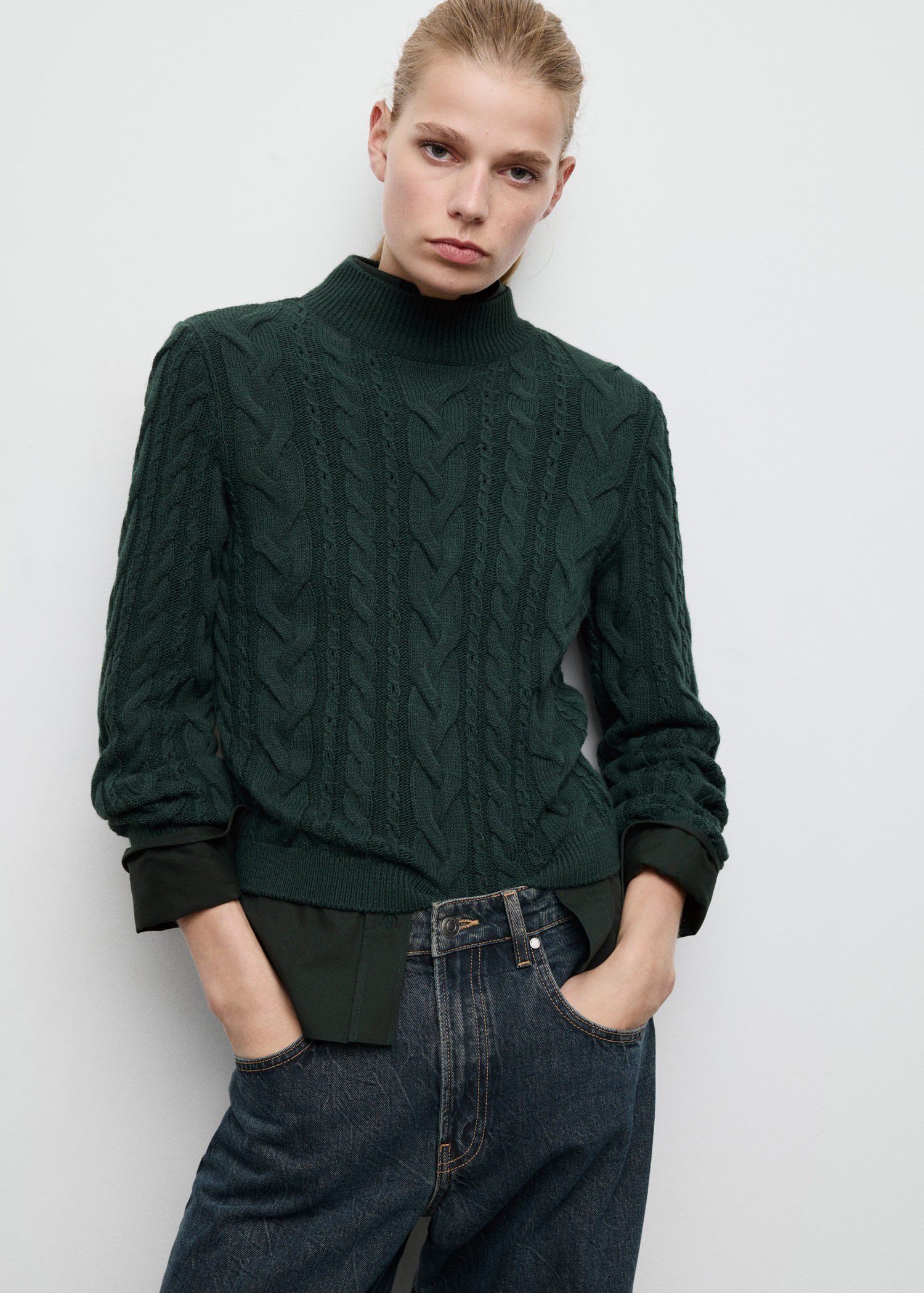 Braided sweater with perkins neck