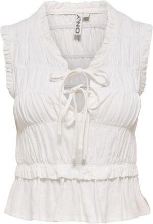 ONLGOA S/S LINEN BL FRILL TOP CC PN
