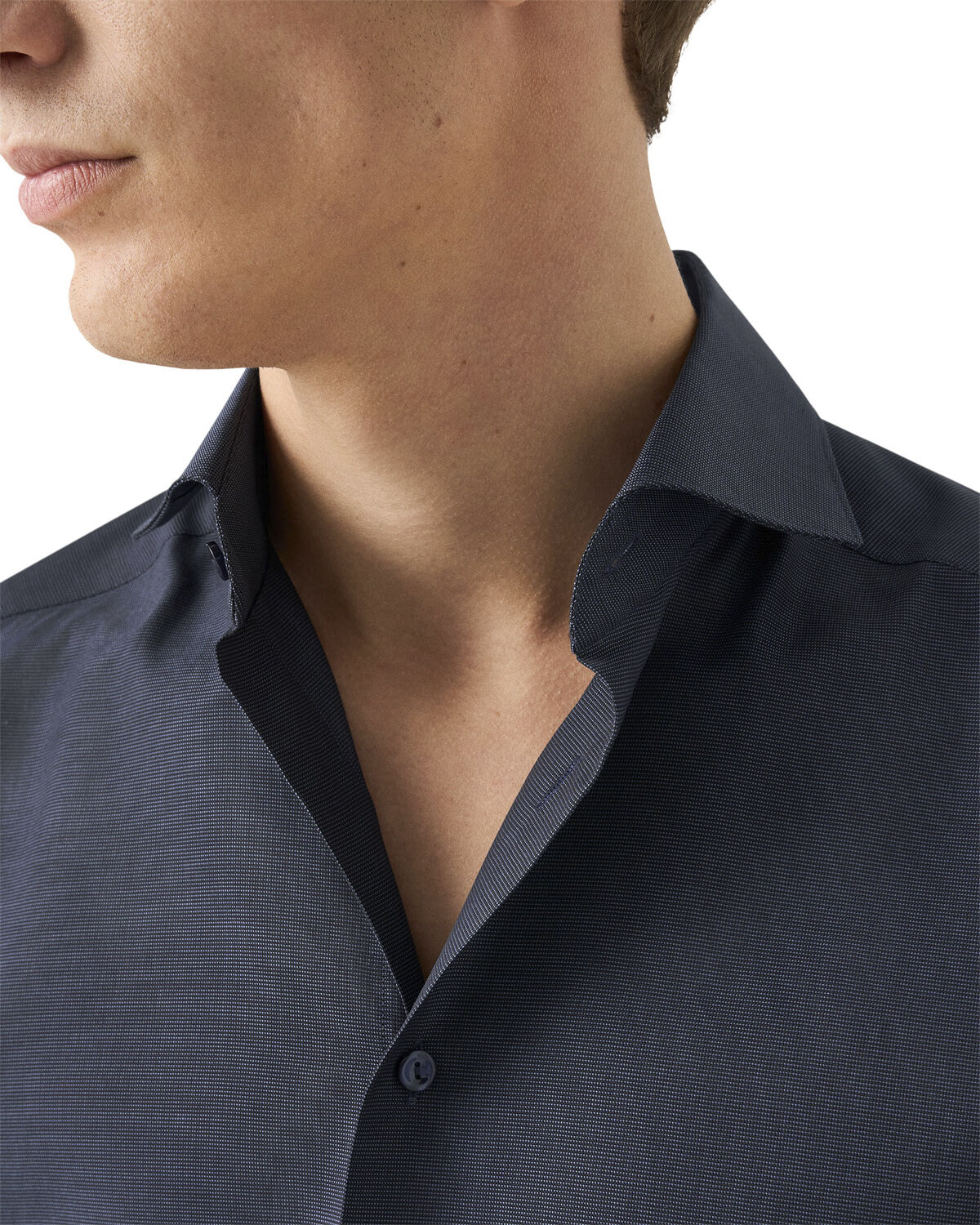 Slim Fit Navy Blue Semi Solid Signature Dobby Shirt
