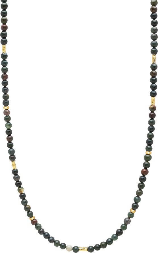 Beaded Necklace with Oriental Jasper and Sterling Gold Tube